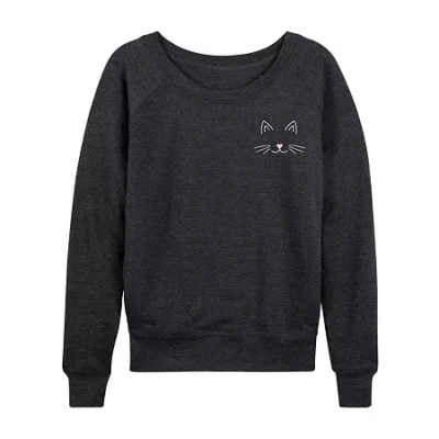 Hybrid Tees Cat Face Womens Round Neck Long Sleeve Regular Fit Graphic T-shirt In Black