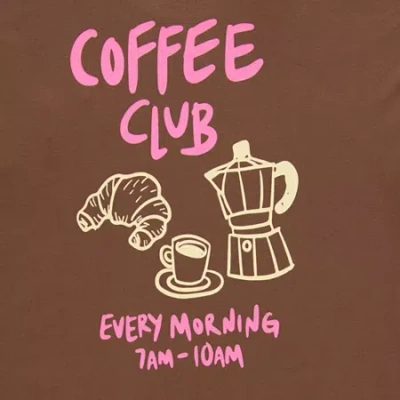 Hybrid Tees Coffee Club Oversized Tee Womens Juniors Crew Neck Short Sleeve Oversized Graphic T-shirt In Brown