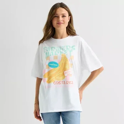 Hybrid Tees Costa Rica Banana Oversized Tee Womens Juniors Crew Neck Short Sleeve Oversized Graphic T-shirt In White
