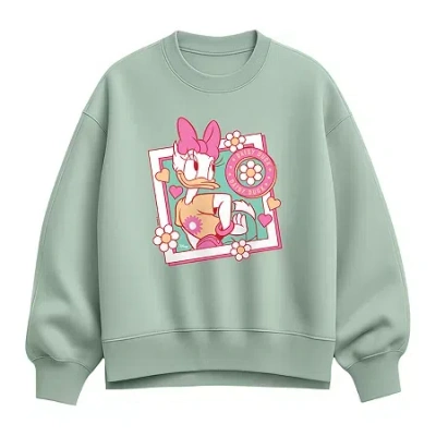 Hybrid Tees Daisy Frame Womens Crew Neck Long Sleeve Daisy Duck Pullover Sweater In Green