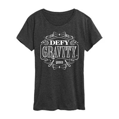 Hybrid Tees Defy Gravity Womens Crew Neck Short Sleeve Regular Fit Wicked Graphic T-shirt In Gray