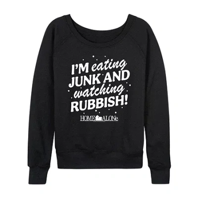 Hybrid Tees Eating Junk Womens Crew Neck Long Sleeve Regular Fit Graphic T-shirt In Black