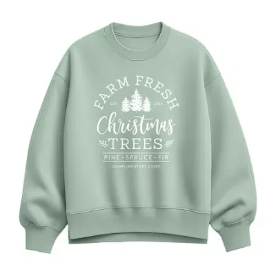 Hybrid Tees Farm Fresh Trees Womens Crew Neck Long Sleeve Pullover Sweater In Green