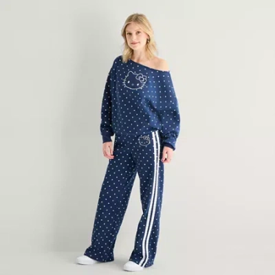 Hybrid Tees Fleece Wide Leg Bottom Womens Juniors Wide Leg Hello Kitty Fleece Sweatpant In Blue
