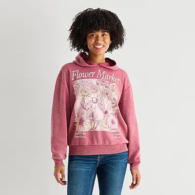 Hybrid Tees Flower Market Womens Juniors Long Sleeve Hoodie In Pink