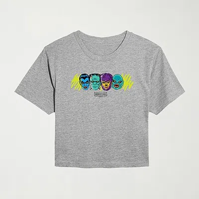 Hybrid Tees Frankenstein Dracula Werewolf Swamp Thing Womens Crew Neck Short Sleeve Regular Fit Graphic T-shirt In Gray
