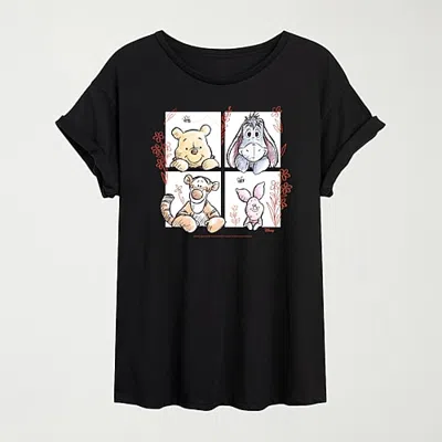 Hybrid Tees Friend Grid Womens Crew Neck Short Sleeve Oversized Graphic T-shirt In Black