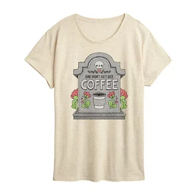 Hybrid Tees Gravestone Didnt Get Coffee Womens Crew Neck Short Sleeve Regular Fit Graphic T-shirt In Green