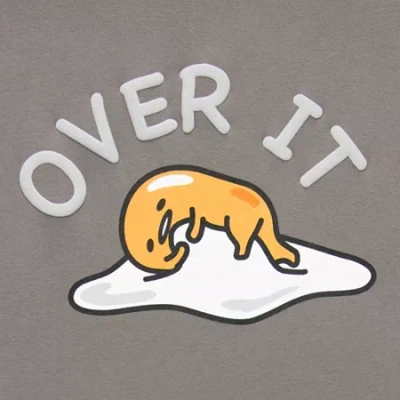 Hybrid Tees Gudetama Boyfriend Tee Womens Juniors Crew Neck Short Sleeve Regular Fit Graphic T-shirt In Gray