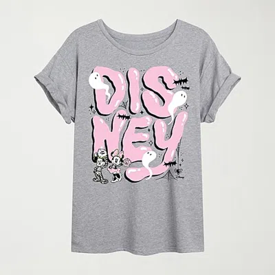 Hybrid Tees Halloween Ghosts Bats Womens Crew Neck Short Sleeve Oversized Graphic T-shirt In Gray
