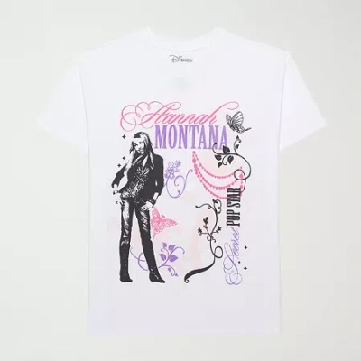 Hybrid Tees Hannah Montana Boyfriend Tee Womens Juniors Crew Neck Short Sleeve Loose Fit Graphic T-shirt In Neutral