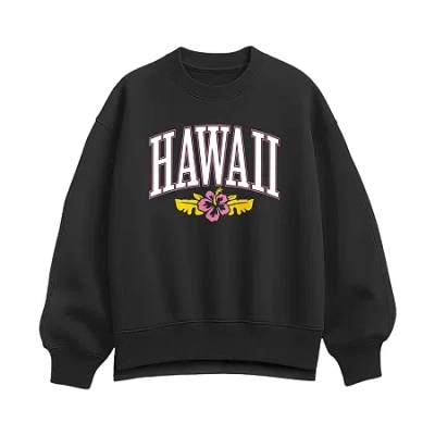 Hybrid Tees Hawaii Hibiscus Womens Crew Neck Long Sleeve Pullover Sweater In Black