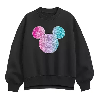 Hybrid Tees Head Bandana Womens Crew Neck Long Sleeve Mickey Mouse Pullover Sweater In Black