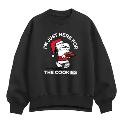 Hybrid Tees Here For The Cookies Womens Crew Neck Long Sleeve Snoopy Pullover Sweater In Black