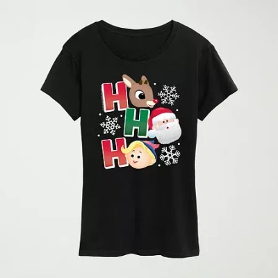 Hybrid Tees Ho Ho Ho Womens Crew Neck Short Sleeve Regular Fit Rudolph Graphic T-shirt In Black