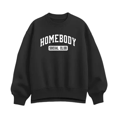 Hybrid Tees Homebody Social Club Womens Crew Neck Long Sleeve Pullover Sweater In Black