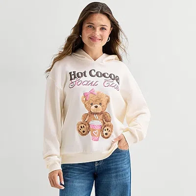 Hybrid Tees Hot Cocoa Hoodie Womens Juniors Long Sleeve Fleece Hoodie In White