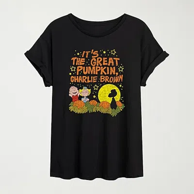 Hybrid Tees Its The Great Pumpkin Charlie Brown Womens Crew Neck Short Sleeve Oversized Graphic T-shirt In Black