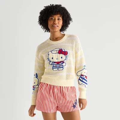 Hybrid Tees Juniors Hk Americana Sweater Womens Crew Neck Long Sleeve Hello Kitty Pullover Sweater In Multi