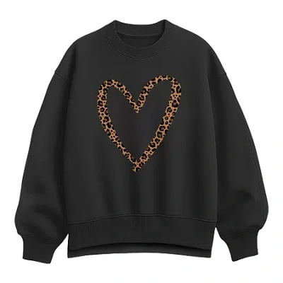 Hybrid Tees Leopard Heart Womens Crew Neck Long Sleeve Pullover Sweater In Black