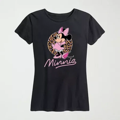 Hybrid Tees Leopard Print Womens Plus Crew Neck Short Sleeve Regular Fit Minnie Mouse Graphic T-shirt In Black