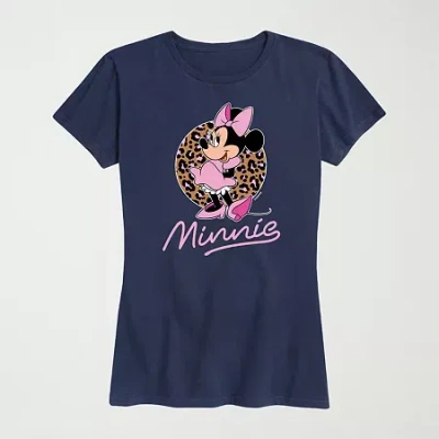 Hybrid Tees Leopard Print Womens Plus Crew Neck Short Sleeve Regular Fit Minnie Mouse Graphic T-shirt In Blue