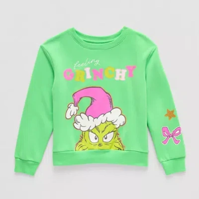 Hybrid Tees Little & Big Kid Girls Crew Neck Fleece Long Sleeve Grinch Sweatshirt In Green