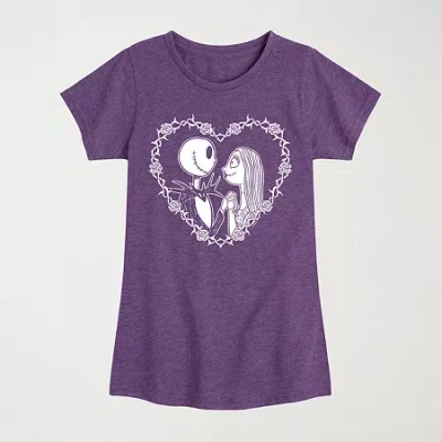 Hybrid Tees Little & Big Kid Girls Crew Neck Short Sleeve Nightmare Before Christmas Graphic T-shirt In Purple