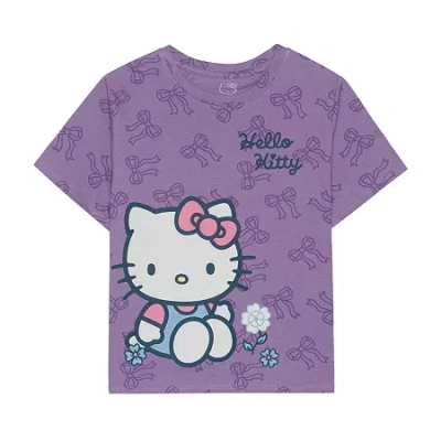 Hybrid Tees Little & Big Kid Girls Crew Neck Short Sleeve Regular Fit Hello Kitty Graphic T-shirt In Purple