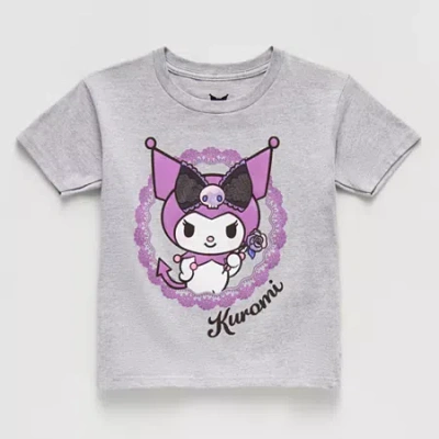 Hybrid Tees Little & Big Kid Girls Crew Neck Short Sleeve Regular Fit Kuromi Graphic T-shirt In Gray