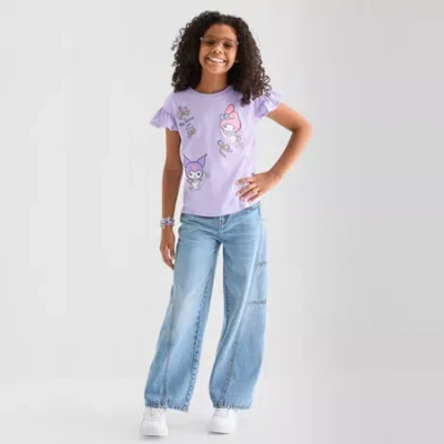 Hybrid Tees Little & Big Kid Girls Crew Neck Short Sleeve Regular Fit Kuromi My Melody Graphic T-shirt In Purple
