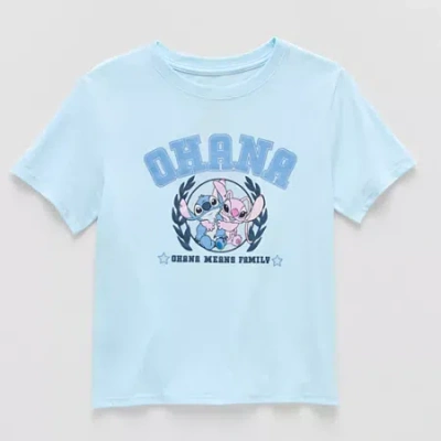 Hybrid Tees Little & Big Kid Girls Crew Neck Short Sleeve Regular Fit Lilo & Stitch Graphic T-shirt In Blue