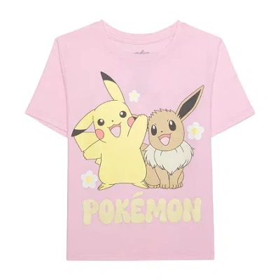 Hybrid Tees Little & Big Kid Girls Crew Neck Short Sleeve Regular Fit Pokemon Graphic T-shirt In Pink