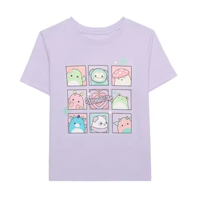 Hybrid Tees Little & Big Kid Girls Crew Neck Short Sleeve Regular Fit Squishmallows Graphic T-shirt In Purple