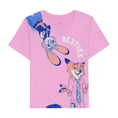 Hybrid Tees Little & Big Kid Girls Crew Neck Short Sleeve Regular Fit Zootopia Graphic T-shirt In Pink
