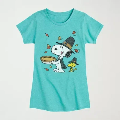 Hybrid Tees Little & Big Kid Girls Crew Neck Short Sleeve Snoopy Graphic T-shirt In Blue