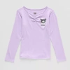 Hybrid Tees Little & Big Kid Girls V Neck Long Sleeve Regular Fit Hello Kitty Kuromi Graphic T-shirt In Purple