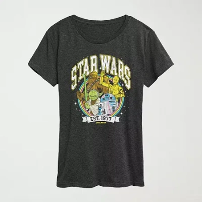 Hybrid Tees Logo Yoda Chewie C-3po R2d2 Womens Plus Crew Neck Short Sleeve Regular Fit Star Wars Graphic T-shirt In Black