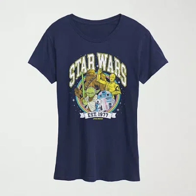 Hybrid Tees Logo Yoda Chewie C-3po R2d2 Womens Plus Crew Neck Short Sleeve Regular Fit Star Wars Graphic T-shirt In Blue