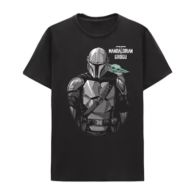 Hybrid Tees Mandalorian Little & Big Kid Boys Crew Neck Short Sleeve Regular Fit Star Wars Graphic T-shirt In Black
