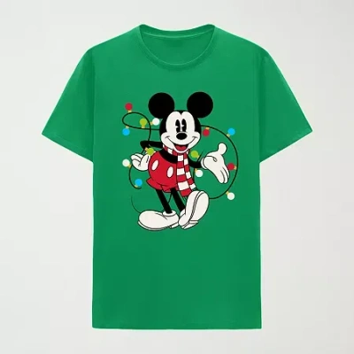 Hybrid Tees Mens Crew Neck Short Sleeve Regular Fit Mickey Mouse Graphic T-shirt In Green