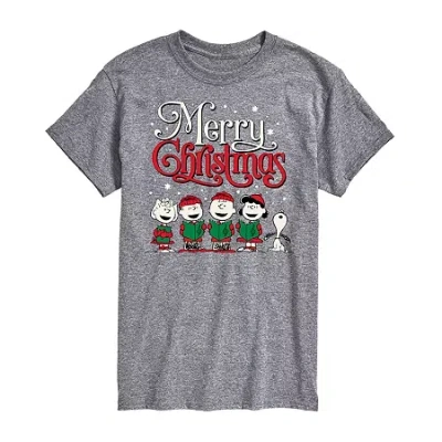 Hybrid Tees Mens Short Sleeve Peanuts Christmas Graphic T-shirt In Gray