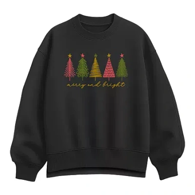 Hybrid Tees Merry And Bright Womens Crew Neck Long Sleeve Pullover Sweater In Black