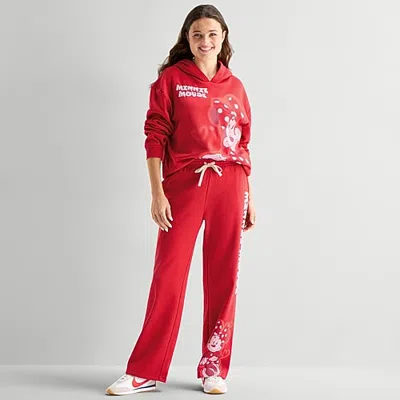 Hybrid Tees Minnie Mouse Fleece Pant Womens Juniors Flare Minnie Mouse Sweatpant In Red