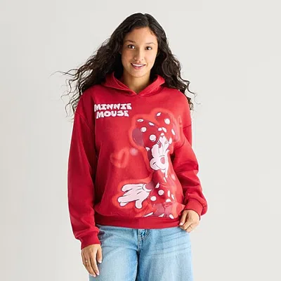 Hybrid Tees Minnie Mouse Hoodie Womens Juniors Long Sleeve Minnie Mouse Fleece Hoodie In Red