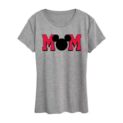 Hybrid Tees Mom Mickey Ears Womens Crew Neck Short Sleeve Regular Fit Mickey Mouse Graphic T-shirt In Gray