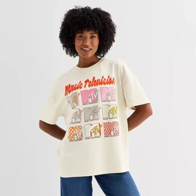 Hybrid Tees Mtv Grid Oversized Tee Womens Juniors Crew Neck Short Sleeve Oversized Mtv Graphic T-shirt In Multi