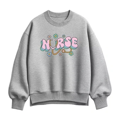 Hybrid Tees Nurse Flowers Womens Crew Neck Long Sleeve Pullover Sweater In Gray