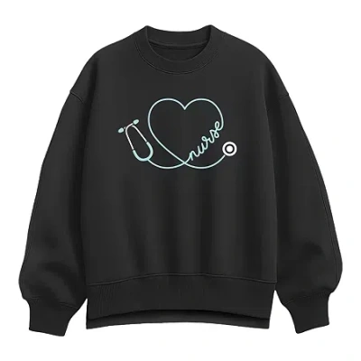 Hybrid Tees Nurse Heart Womens Crew Neck Long Sleeve Pullover Sweater In Black