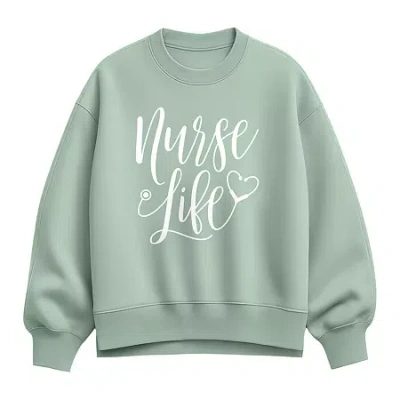 Hybrid Tees Nurse Life Womens Crew Neck Long Sleeve Pullover Sweater In Green